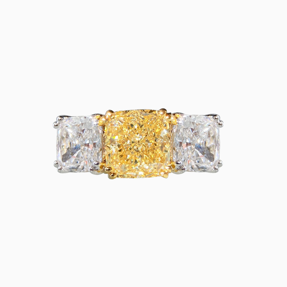18K White Gold Cushion Yellow Diamond Engagement RingLab-Grown Diamond Custom Ring (4.12CTW-FY-FIY-FVY/VS-VVS)