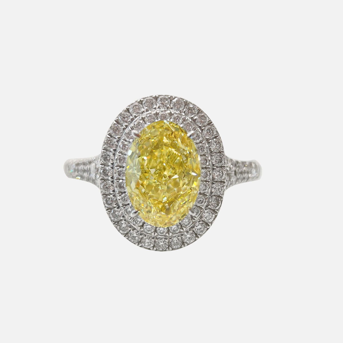 18K White Gold Oval Yellow Diamond Engagement RingLab-Grown Diamond Custom Ring (1.82CTW-FY-FIY-FVY/VS-VVS)