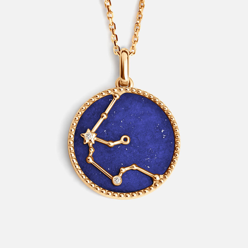 Twelve Zodiac Necklace 18k Gold Lapis Lazuli & Diamond Personalized Zodiac Necklace Custom Name Necklace