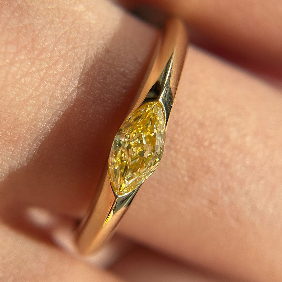 18K Yellow Gold Marquise Yellow Diamond Engagement Ring Lab-Grown Diamond Custom Ring (0.50CTW-FY-FIY-FVY/VS-VVS)