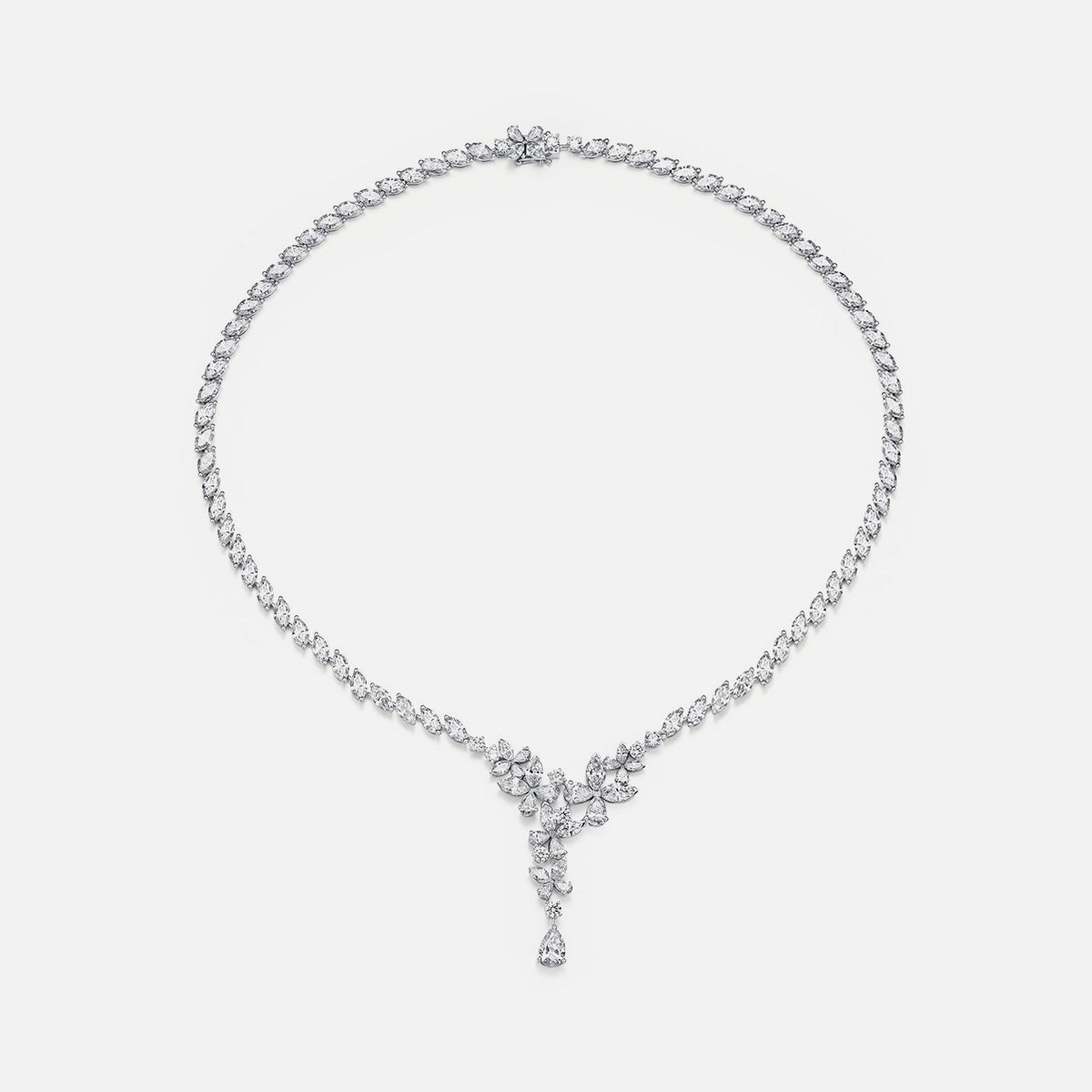 18K White Gold Pear and Marquise Diamond Necklace Lab-Grown Diamond Custom Necklace (24.368 CTW - D-E/VS-VVS)