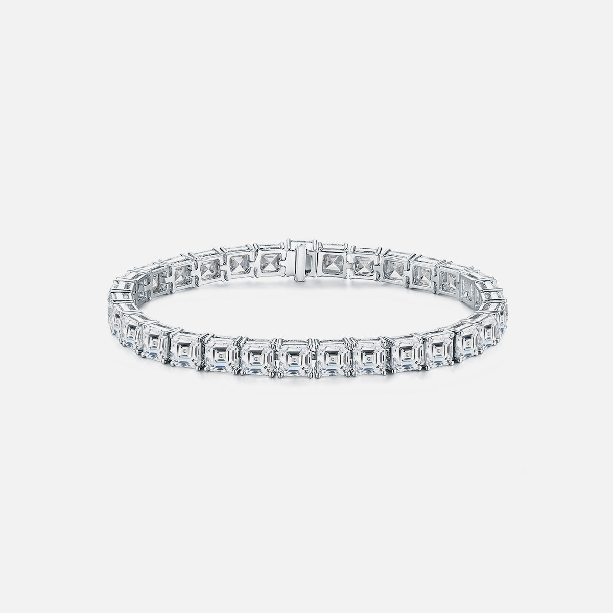 18K White Gold Asscher-Cut Diamond Bracelet Lab-Grown Diamond Custom Bracelet (28.1 CTW - D-E/VS-VVS)