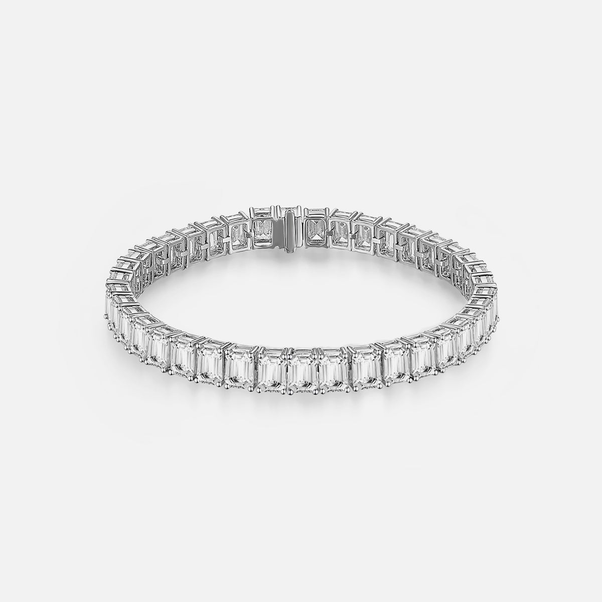 18K White Gold Emerald-Cut Diamond Bracelet Lab-Grown Diamond Custom Bracelet (21.68 CTW - D-E/VS-VVS)