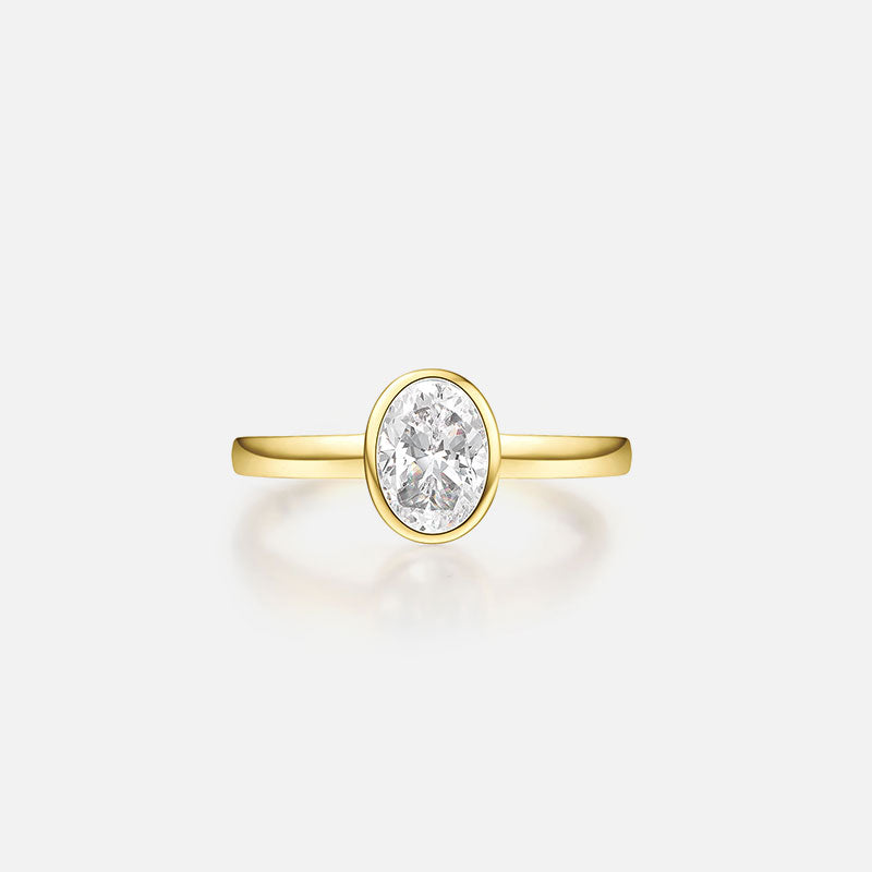 Bague de fiançailles en or jaune 18 carats avec diamants ovales sertis en laboratoire Bagues de fiançailles personnalisées (1,05 CTW-DE/VS-VVS)