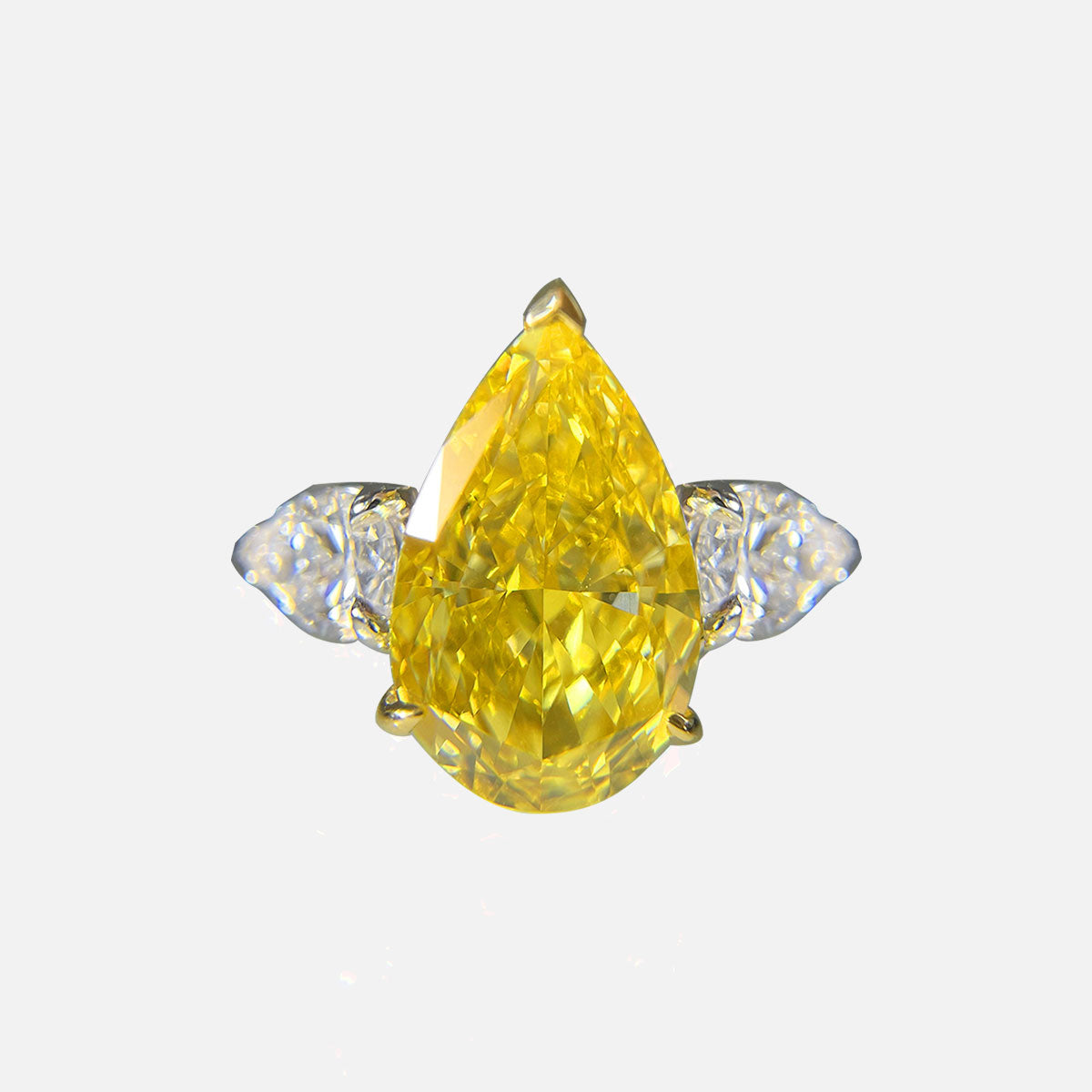 PT950 Pear Yellow Diamond Engagement Ring Lab-Grown Diamond Custom Ring (6.07CTW-FY-FIY-FVY/VS-VVS)
