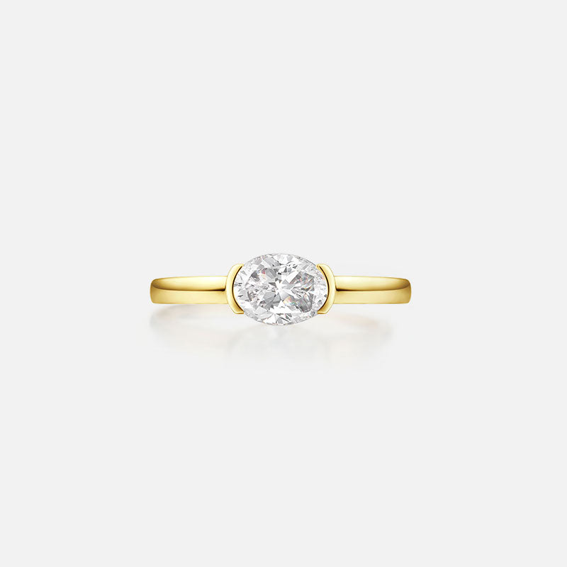 Anillo de compromiso de oro amarillo de 18 quilates con diamantes ovalados cultivados en laboratorio Anillos de compromiso personalizados (1,05 CTW-DE/VS-VVS)