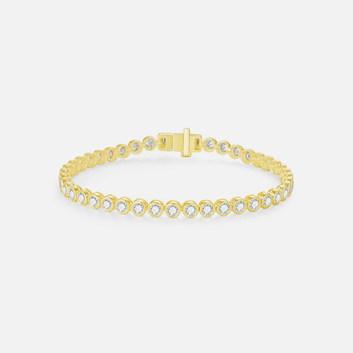 18K Yellow Gold Bezel-Set Round Diamond Tennis Bracelet Lab-Grown Diamond Custom Bracelet (3.279 CTW - D-E/VS-VVS)