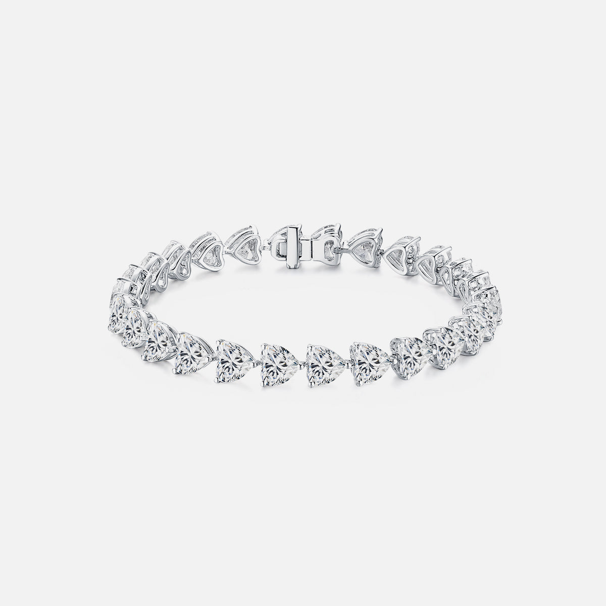 18K White Gold Heart-Shaped Diamond Bracelet Lab-Grown Diamond Custom Bracelet (15.92 CTW - D-E/VS-VVS)