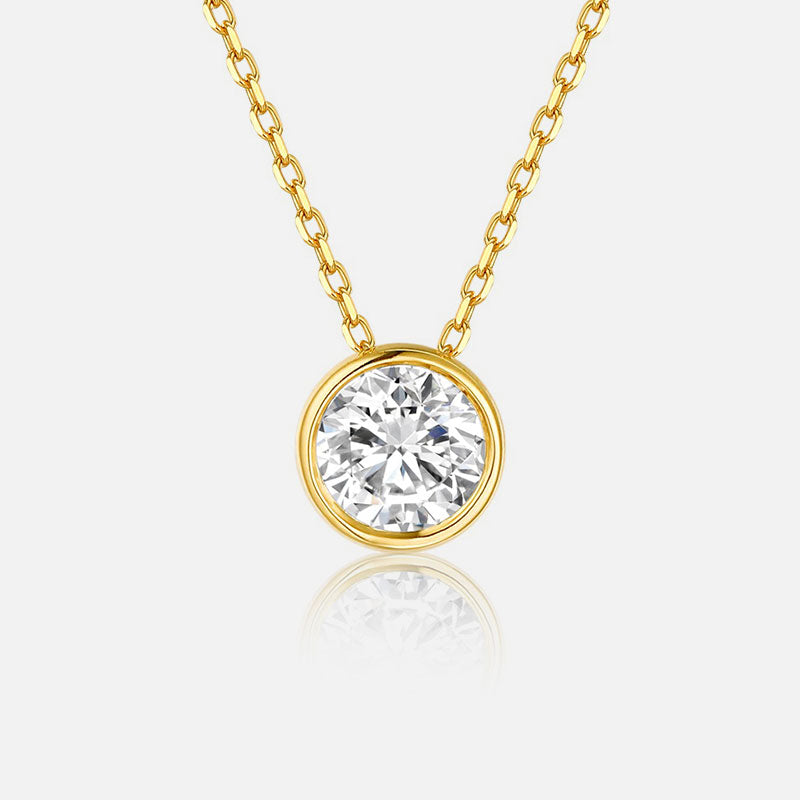 18K Yellow Gold Bezel-Set Round Diamond Necklace Lab-Grown Diamond Custom Necklace (1.535 CTW - D-E/VS-VVS