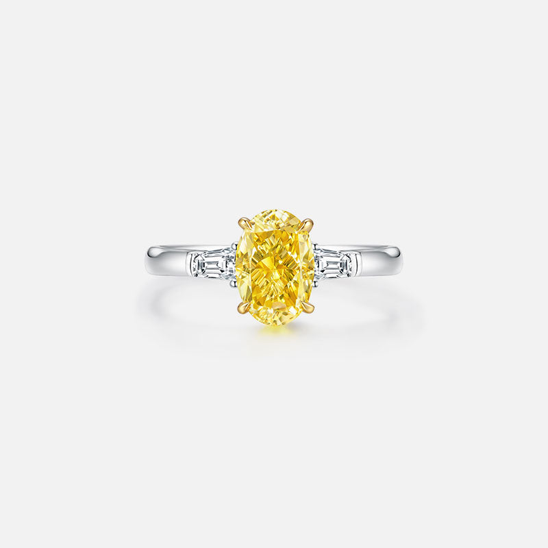 Bague de fiançailles en or blanc 18 carats avec diamant jaune ovale + diamant cultivé en laboratoire + bagues de fiançailles personnalisées (3,532 CTW - FI-FV/VS)