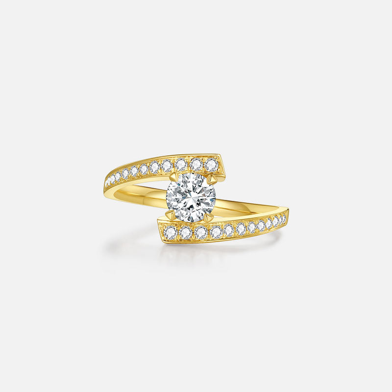 Bague de fiançailles solitaire classique en or jaune 18 carats avec diamants cultivés en laboratoire Bagues de fiançailles personnalisées (1,361 CTW - DF/VS-VVS)