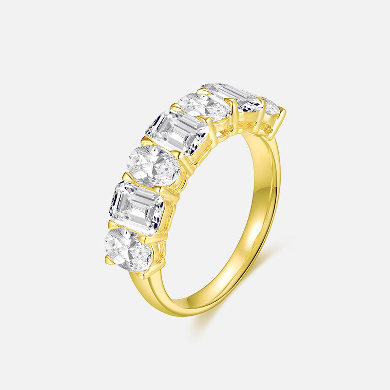 Anillo de bodas de oro amarillo de 18 quilates con diamantes de talla esmeralda y diamantes ovalados entrelazados, diamantes cultivados en laboratorio, anillos personalizados (2,645 CTW - DE/VS-VVS)