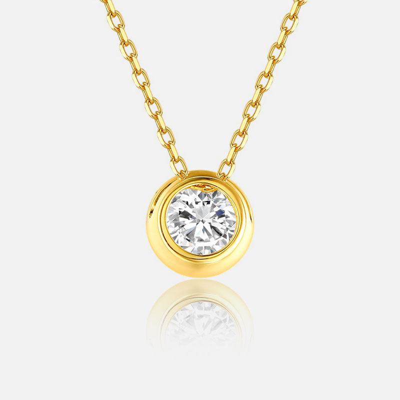 18K Yellow Gold Bezel-Set Round Diamond Necklace Lab-Grown Diamond Custom Necklace (1.535 CTW - D-E/VS-VVS