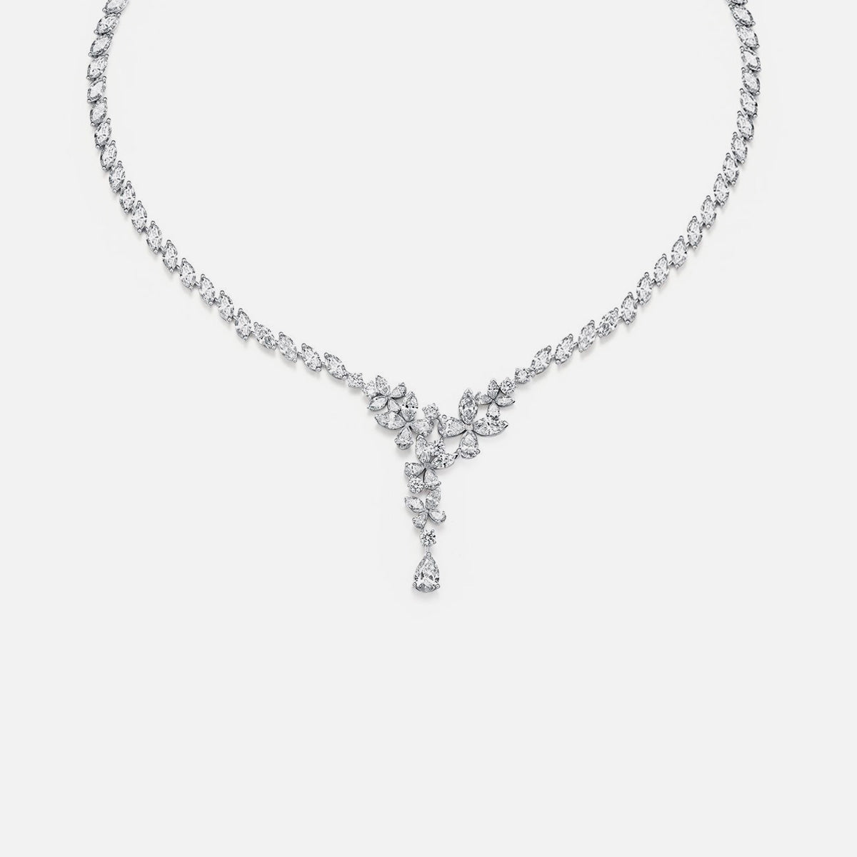 18K White Gold Pear and Marquise Diamond Necklace Lab-Grown Diamond Custom Necklace (24.368 CTW - D-E/VS-VVS)