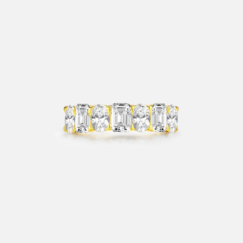 Anillo de bodas de oro amarillo de 18 quilates con diamantes de talla esmeralda y diamantes ovalados entrelazados, diamantes cultivados en laboratorio, anillos personalizados (2,645 CTW - DE/VS-VVS)