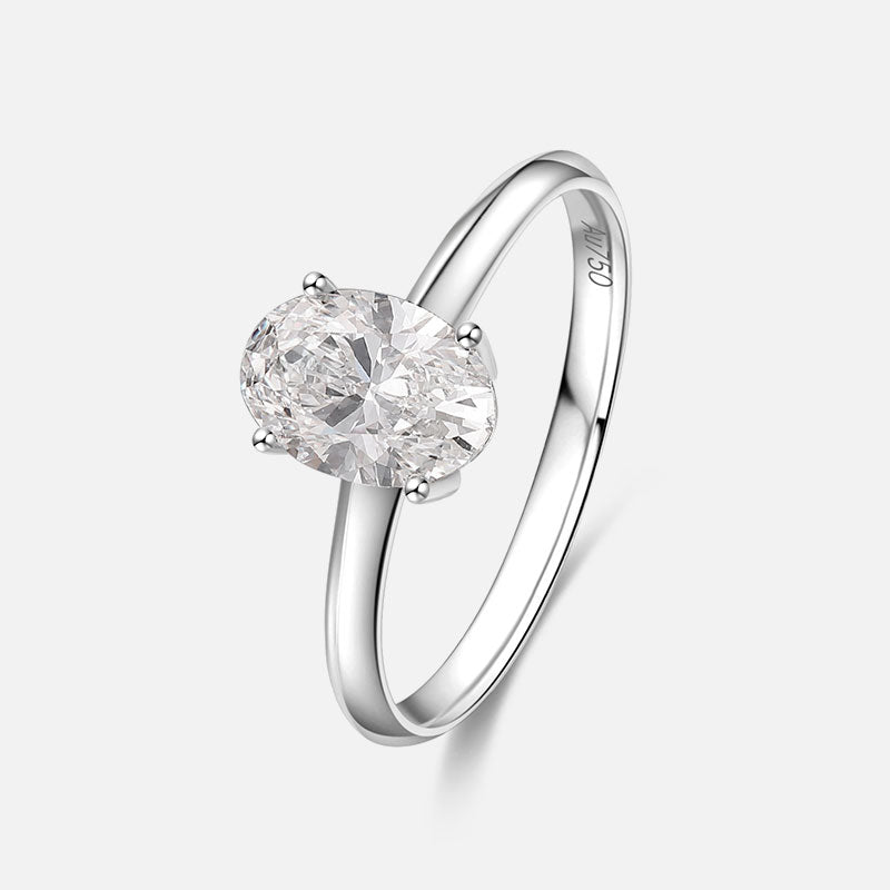 Bague de fiançailles en or blanc 18 carats avec diamants ovales cultivés en laboratoire Bagues de fiançailles personnalisées (3,09 CTW-DE/VS-VVS)