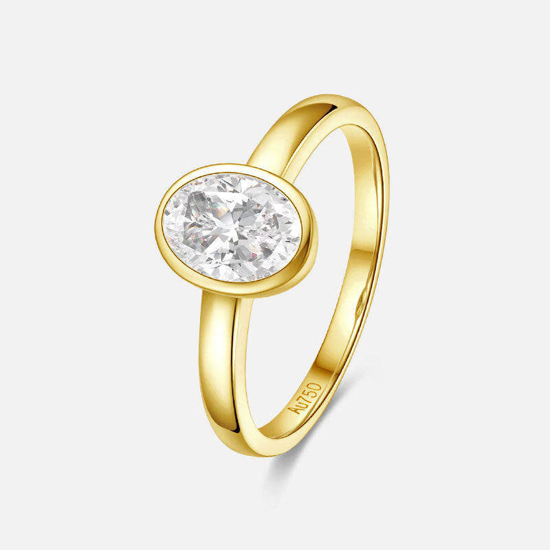 Bague de fiançailles en or jaune 18 carats avec diamants ovales sertis en laboratoire Bagues de fiançailles personnalisées (1,05 CTW-DE/VS-VVS)