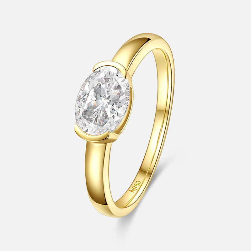 Anillo de compromiso de oro amarillo de 18 quilates con diamantes ovalados cultivados en laboratorio Anillos de compromiso personalizados (1,05 CTW-DE/VS-VVS)