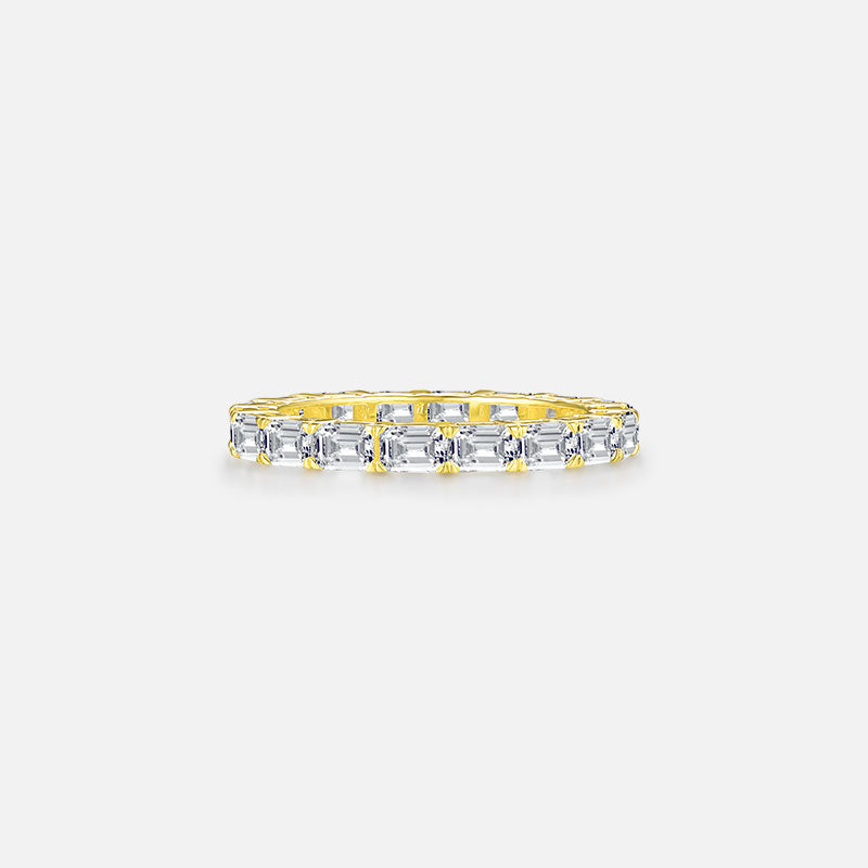 Anillo de bodas de oro amarillo de 18 quilates con diamantes talla baguette pavé y diamantes cultivados en laboratorio (1,60 CTW - DE/VS-VVS)