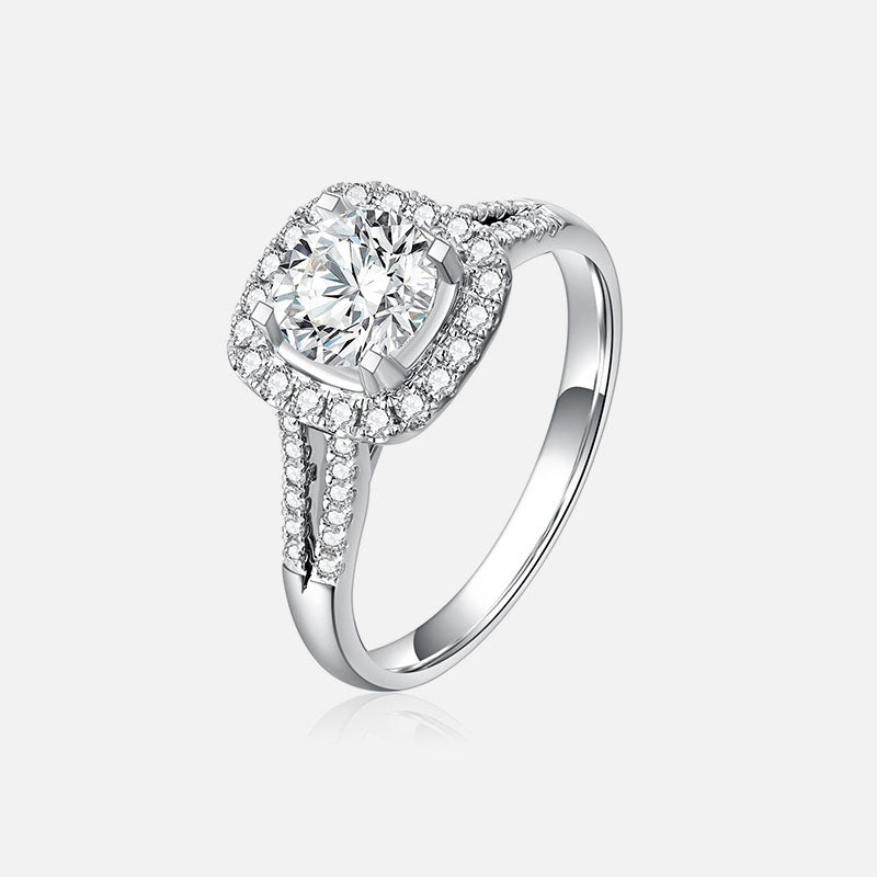 Bague de fiançailles classique en or blanc 18 carats avec diamants cultivés en laboratoire Bagues de fiançailles personnalisées (1,41 CTW-DE/VS-VVS)