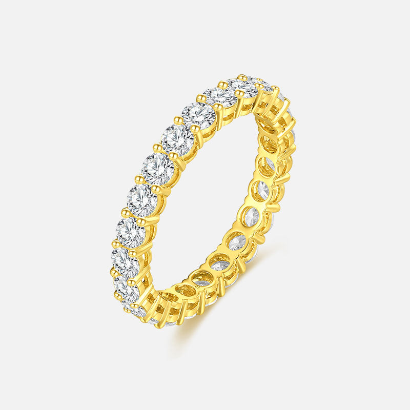 Anillo de bodas de oro amarillo de 18 quilates con pavé de diamantes redondos Anillos personalizados con diamantes cultivados en laboratorio (2,83 CTW-DF/VS-VVS)