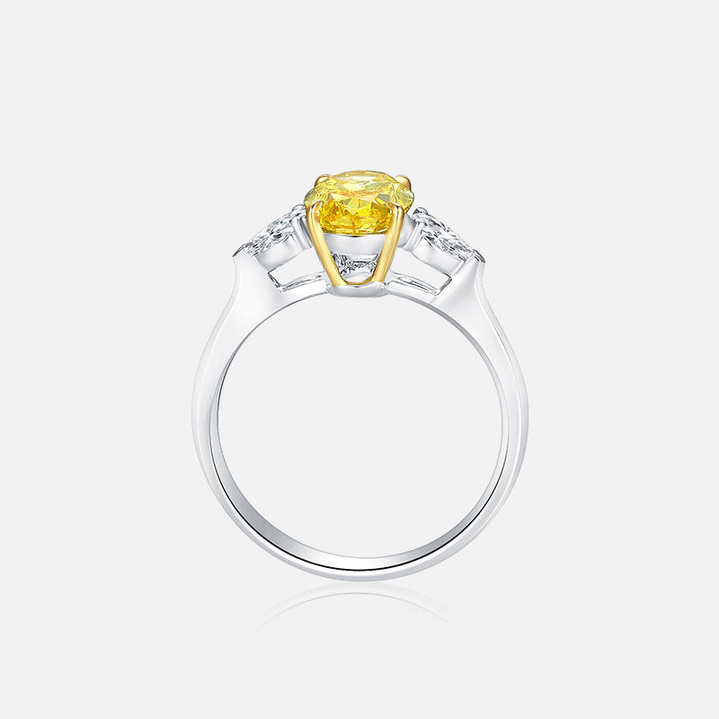 Bague de fiançailles en or blanc 18 carats avec diamant jaune ovale + diamant cultivé en laboratoire + bagues de fiançailles personnalisées (3,532 CTW - FI-FV/VS)