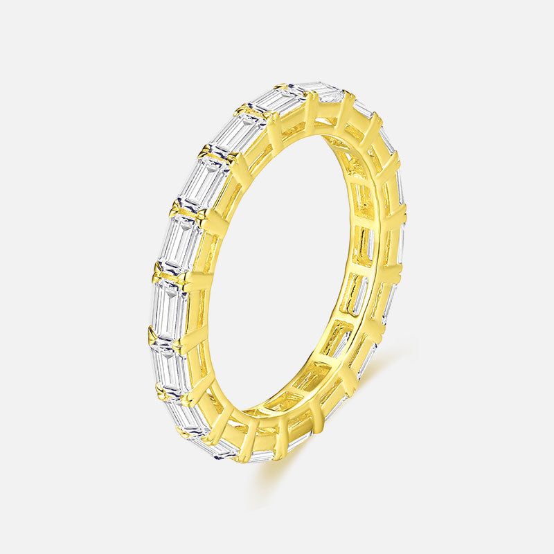 Anillo de bodas de oro amarillo de 18 quilates con diamantes talla baguette pavé y diamantes cultivados en laboratorio (1,60 CTW - DE/VS-VVS)