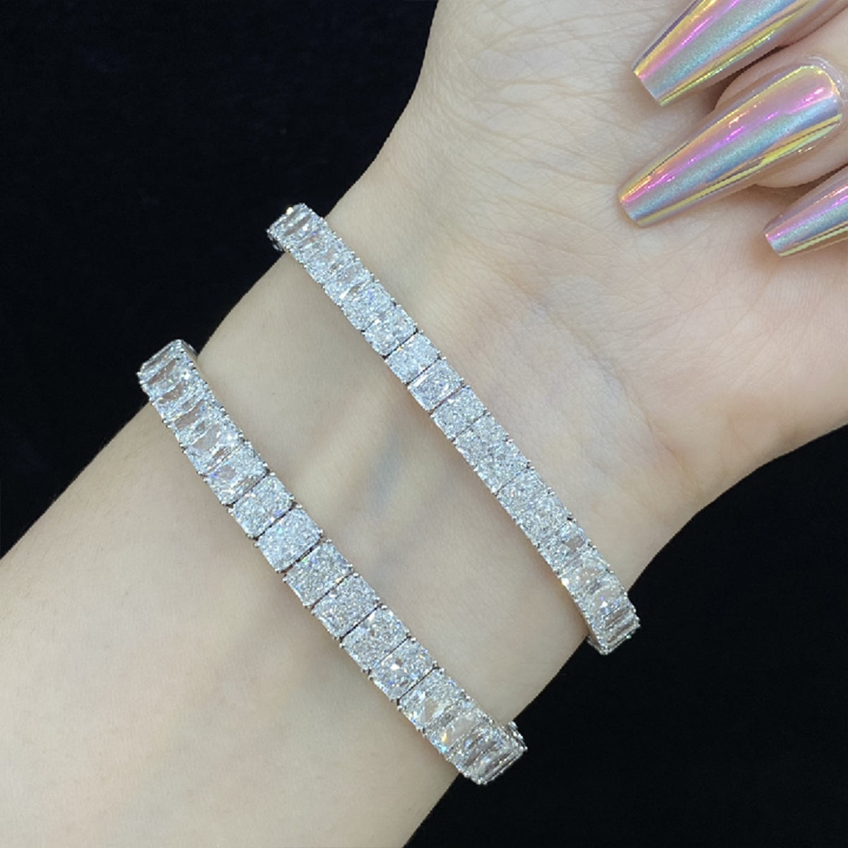 18K White Gold Radiant Diamond Bracelet Lab-Grown Diamond Custom Bracelet(21.83 CTW-D-E/VS-VVS)