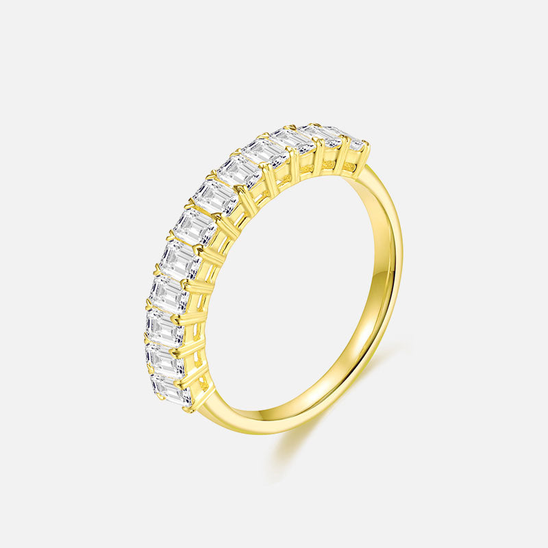 Anillo de bodas de oro amarillo de 18 quilates con diamantes de talla esmeralda engastados en pavé, diamantes cultivados en laboratorio, anillos personalizados (1,20 CTW - DF/VS-VVS)