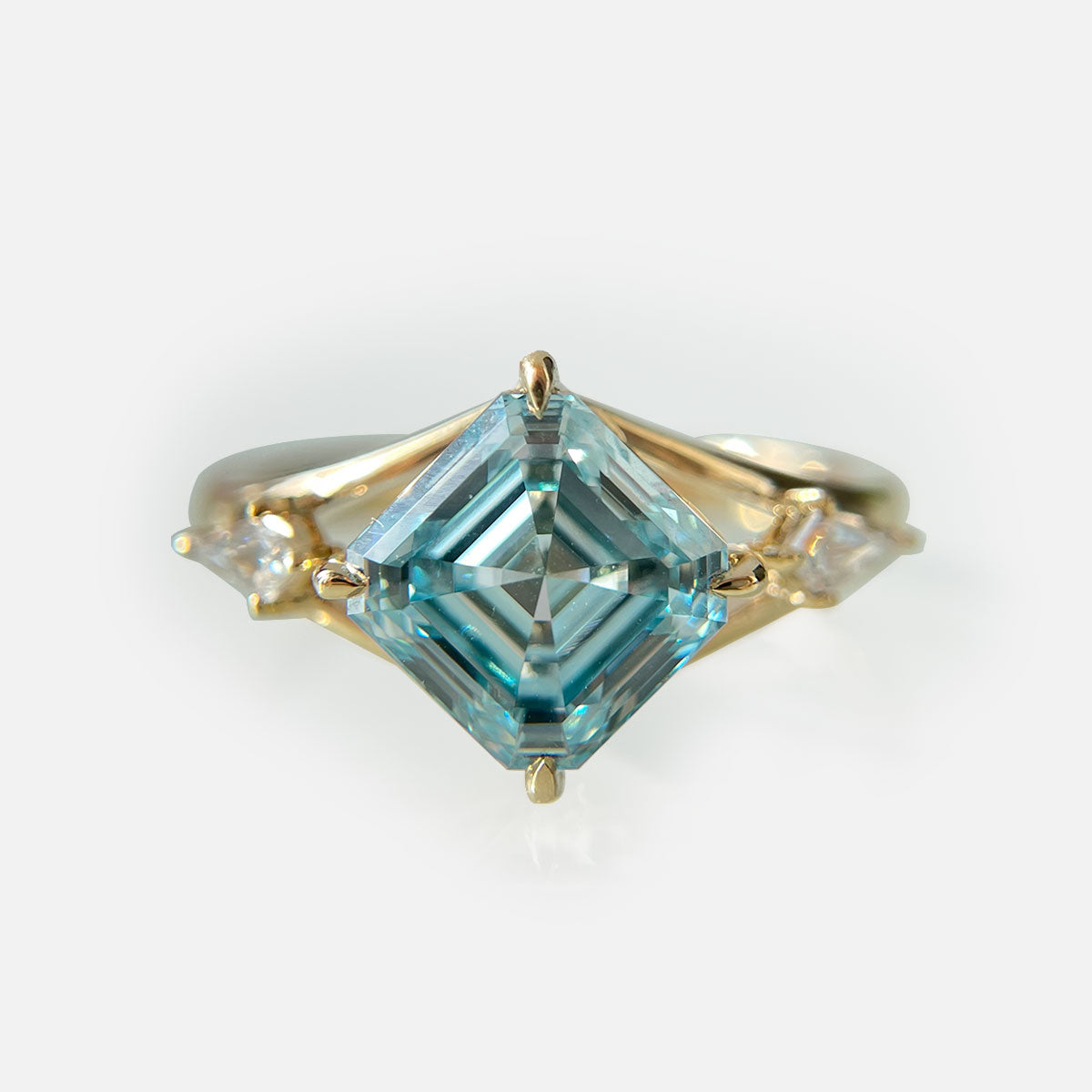 18K Yellow Gold Square Emerald Blue Diamond Engagement Ring Lab-Grown Diamond Custom Ring (2.66CTW-FB-FIB-FVB/VS-VVS)