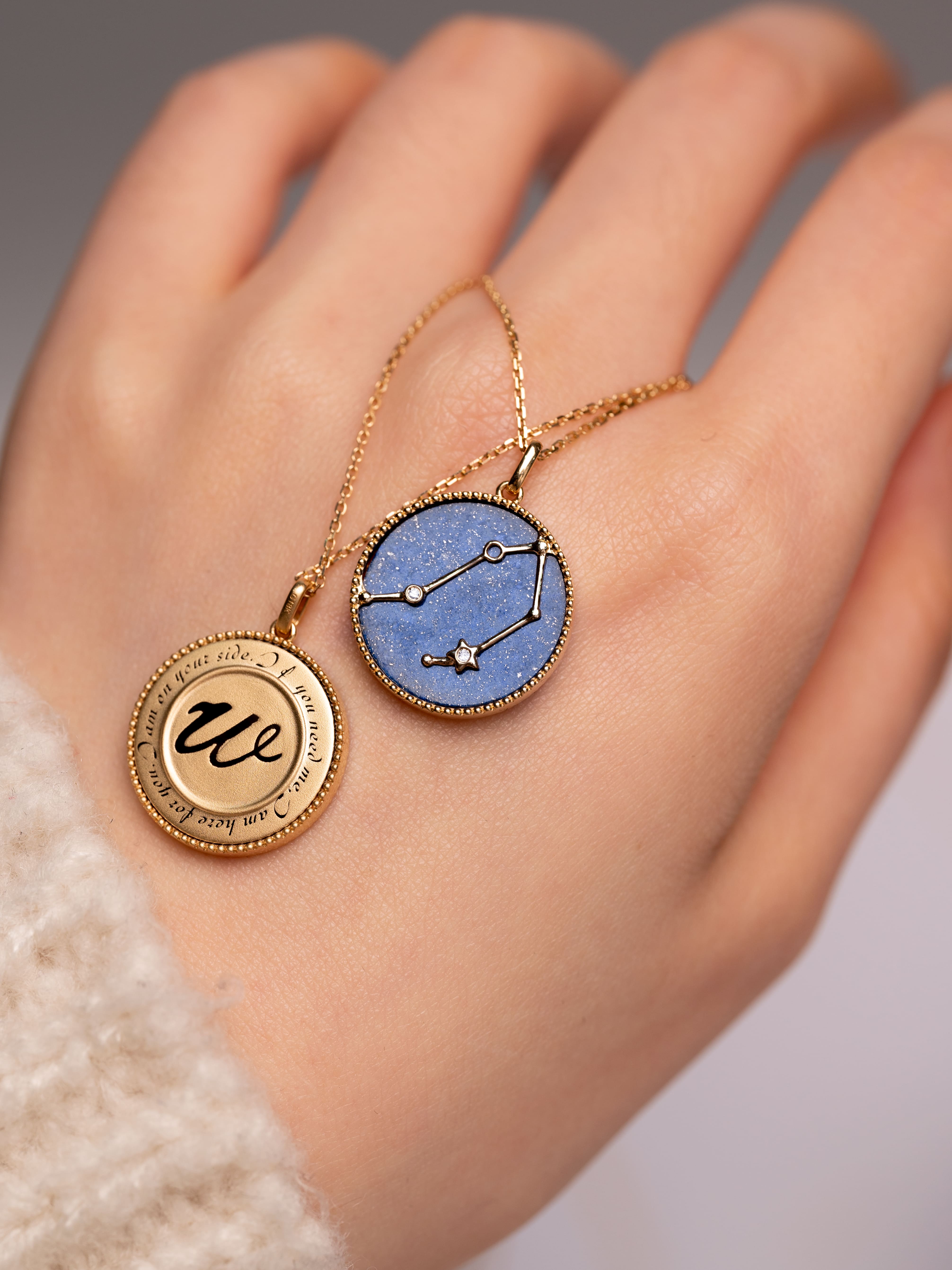 Twelve Zodiac Necklace 18k Gold Lapis Lazuli & Diamond Personalized Zodiac Necklace Custom Name Necklace